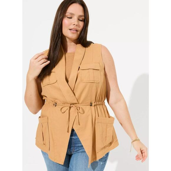 torrid Jackets & Blazers - Torrid Linen Drape Front Vest Tan Biscuit Plus Size 2x Casual Layer Adventure